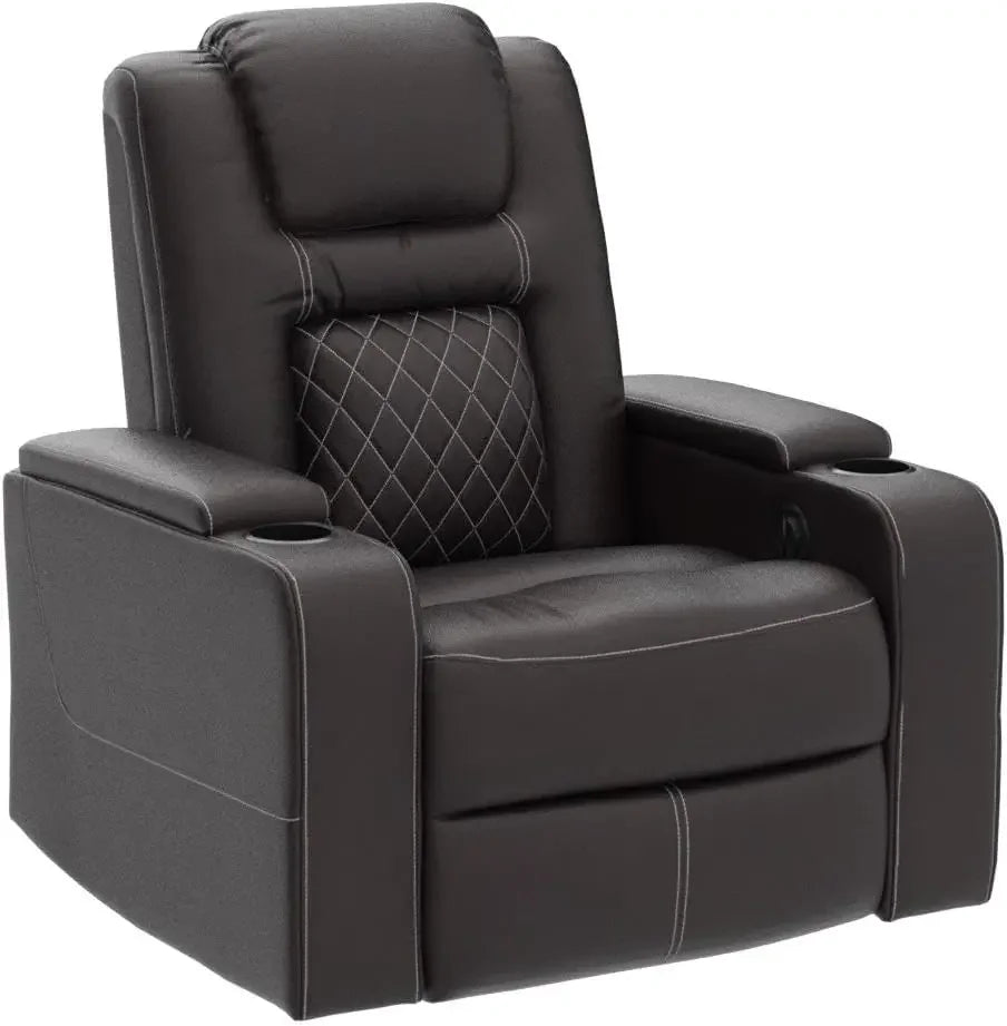 Electric Power Recliner Chair with USB Ports and Cup Holders, Breathable Leather Home Theater Seating with Hidden Arm Storage