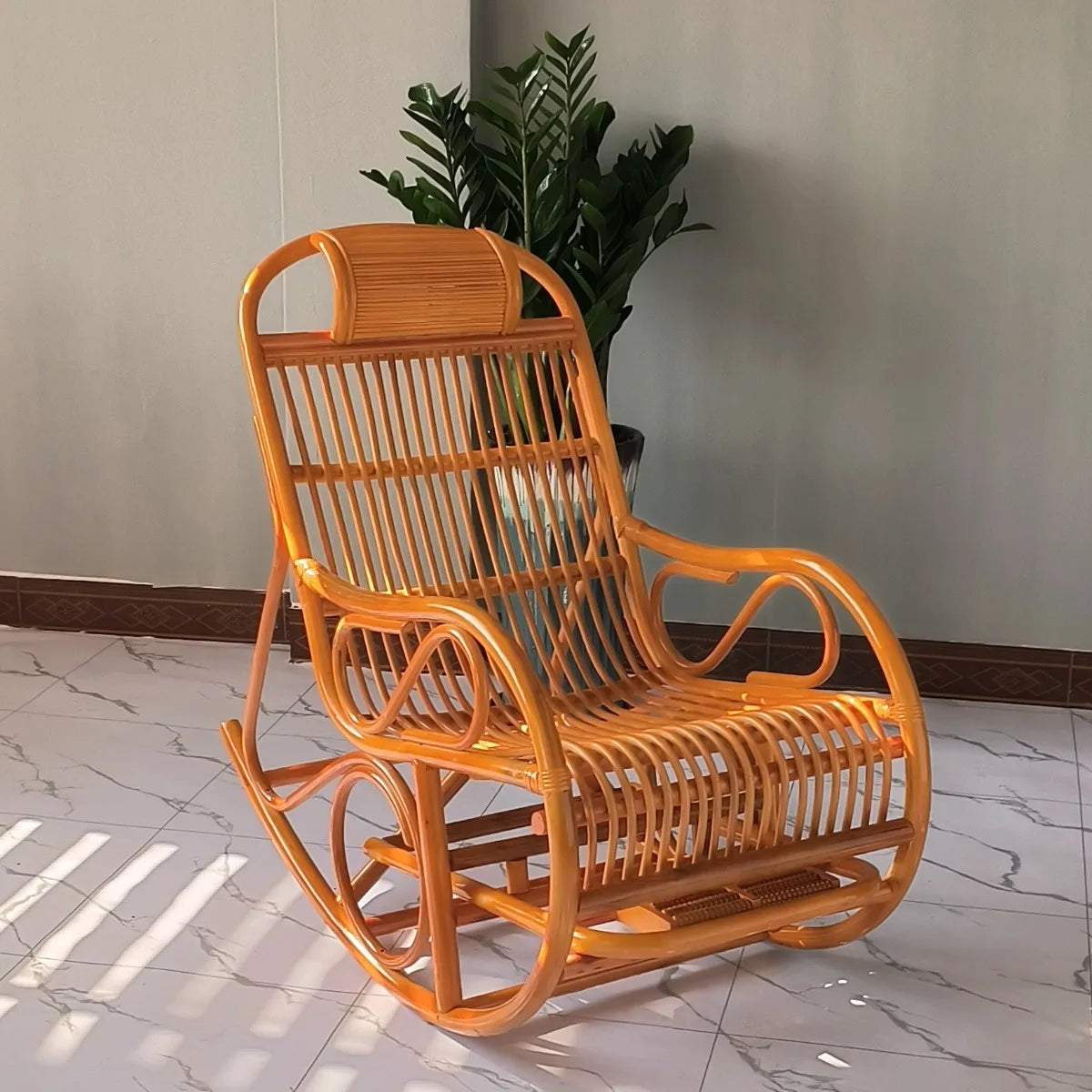 Manufacturer Supplies Real Rattan Rocking Chairs for Adults and Elderly for Bedroom Balcony Leisure Home Nap Furniture