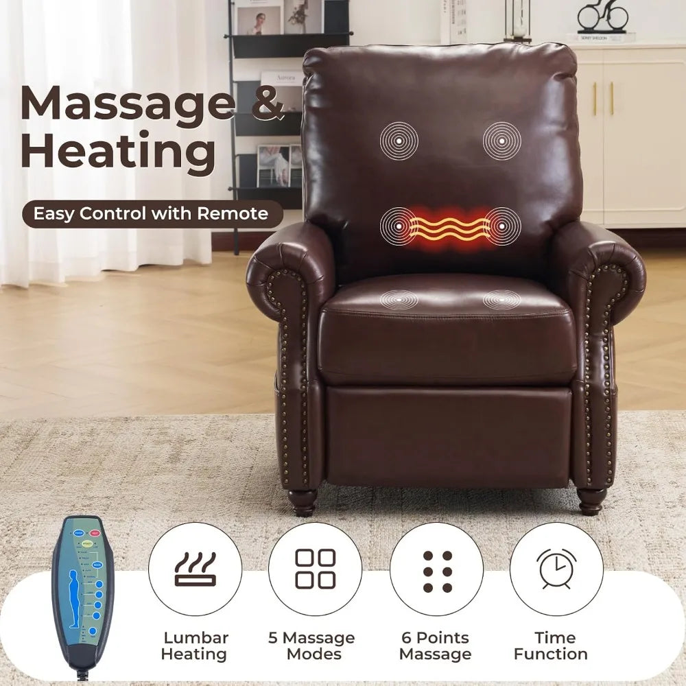 Leather Recliner Chair Massage and Heat Living Room