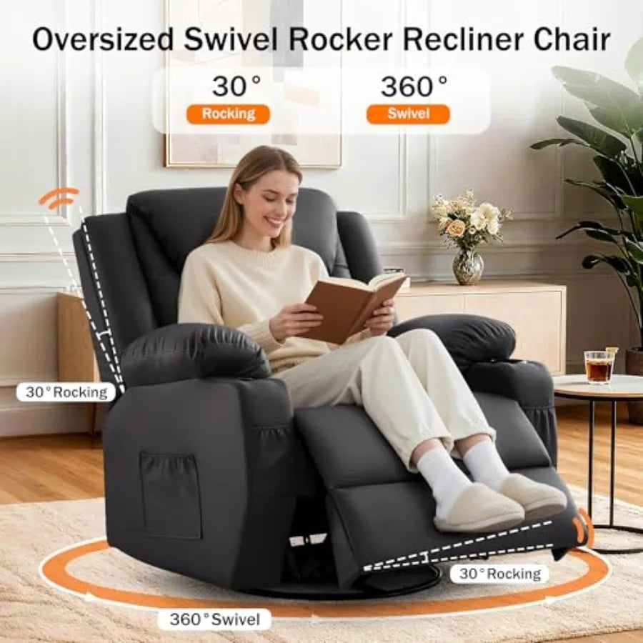 Recliner Chair,Rocking Chair with Massage and Heat,360° Swivel Recliner Chairs for Adults,for Bedroom,Nursery,Living Room Chairs