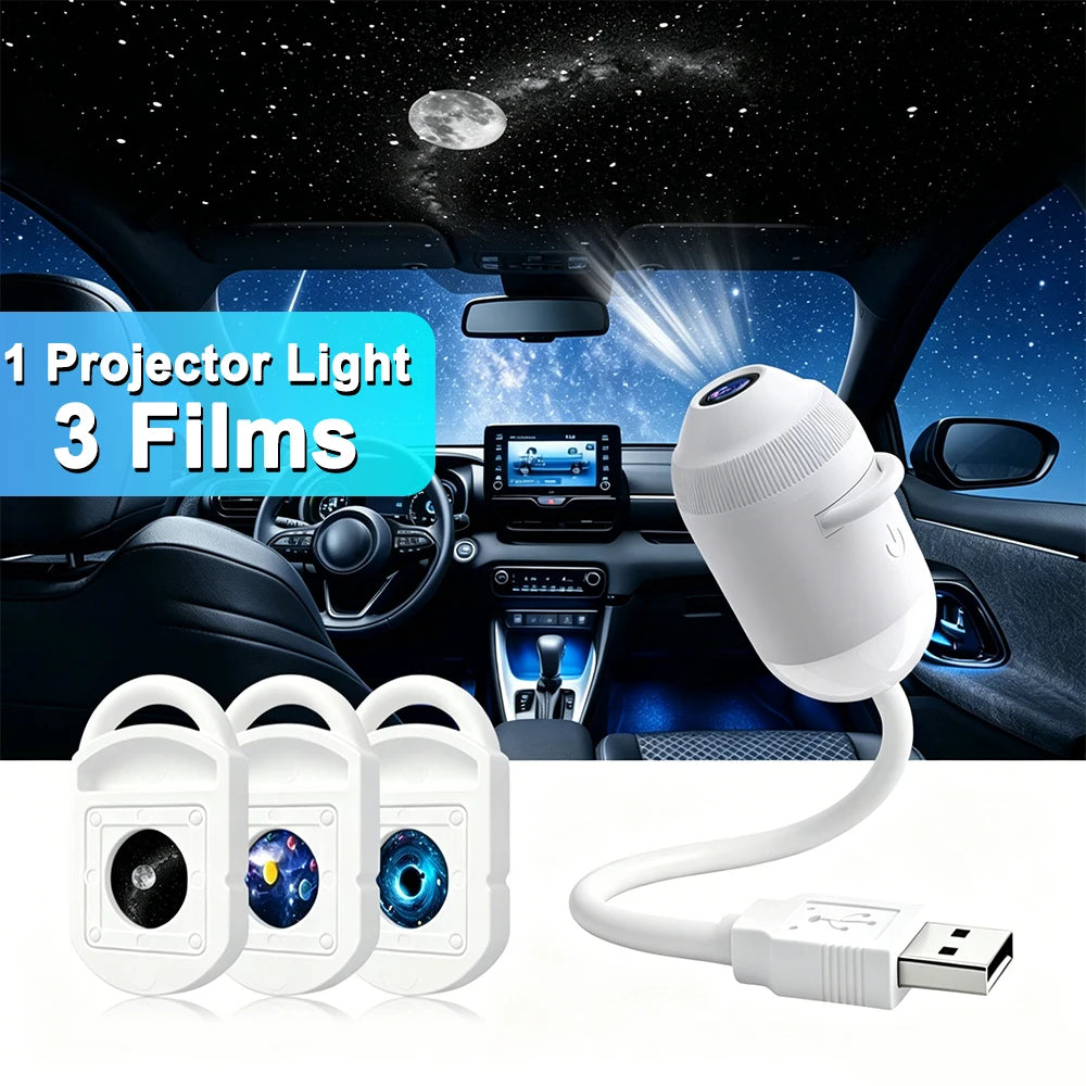 USB Starry Sky Projector Night Light 360° Bendable HD Galaxy Moon Planet Projection Lamp Plug Play Car Bedroom Projector Lamp