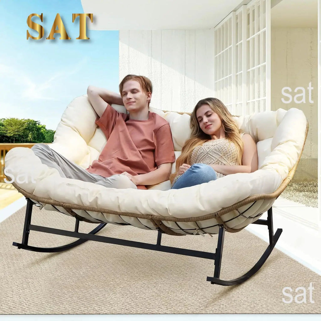 #Double Wide Rocking Chair with Cushion, Oversized Rattan Rocking Egg Chair Outdoor for 2, Extra Large 700, Customized