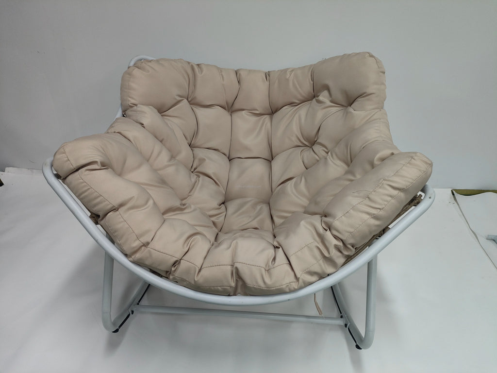 Modern Metal Moon Rocking Chair Outdoor Garden Courtyard Patio Furniture with 7 Inch Thick Cushion Casual Non Foldable Swing