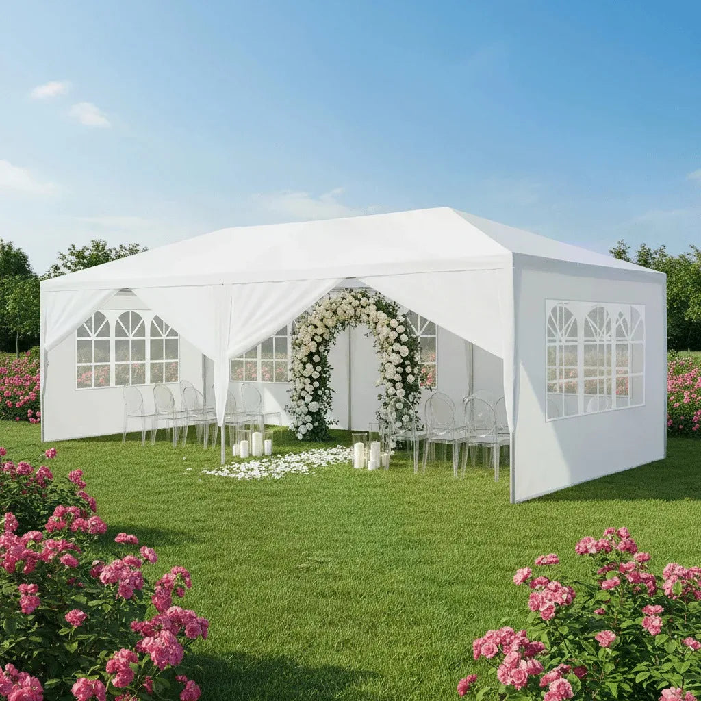 10x30' Wedding Party Canopy Tent Outdoor Gazebo With 8 Removable Sidewalls- Elegant White Gazebo Pavilion For Weddings, Catering Events, Bbqs, Parties - Spacious Shelter With Zippered Doors, Ideal For Backyard, Garden, Weddin
