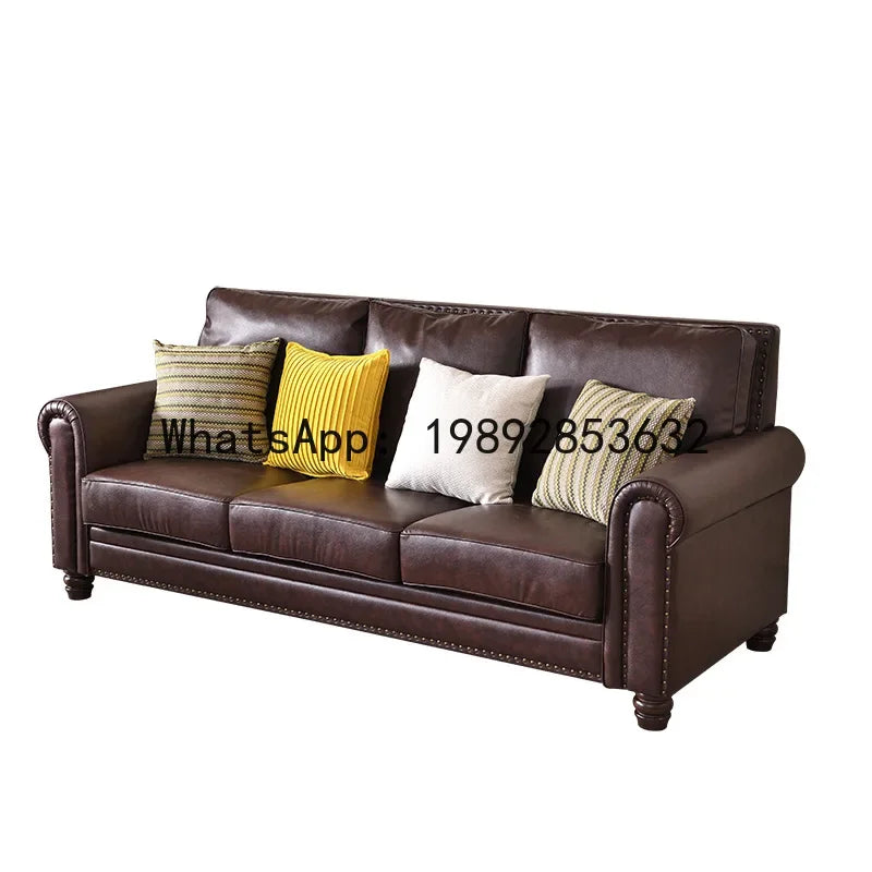 4-10 brown retro-style living room sofa - available in single, double, three, and four-seater configurations - top grain leather