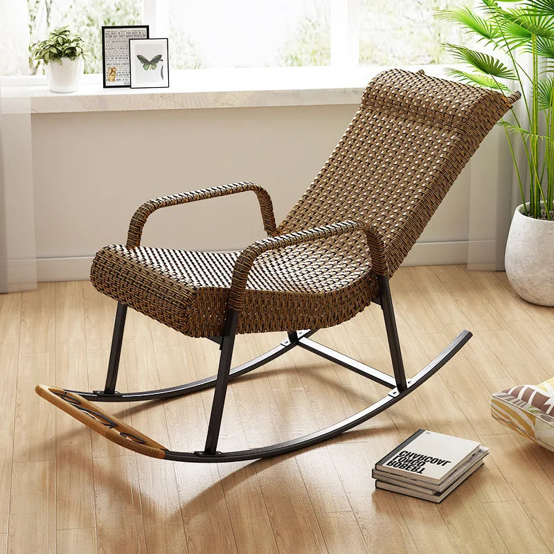 Adult Rattan Rocking Chair Outdoor Balcony Leisure Recliner Indoor Lazy Nap Chair Elderly Home Furniture