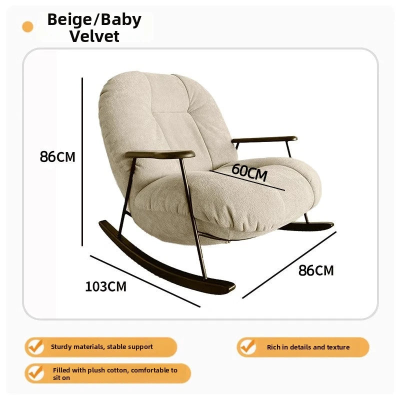 Rocking chair for living room and balcony single-seater sofa chair for small spaces fabric lazy sofa, reclining leisure chair