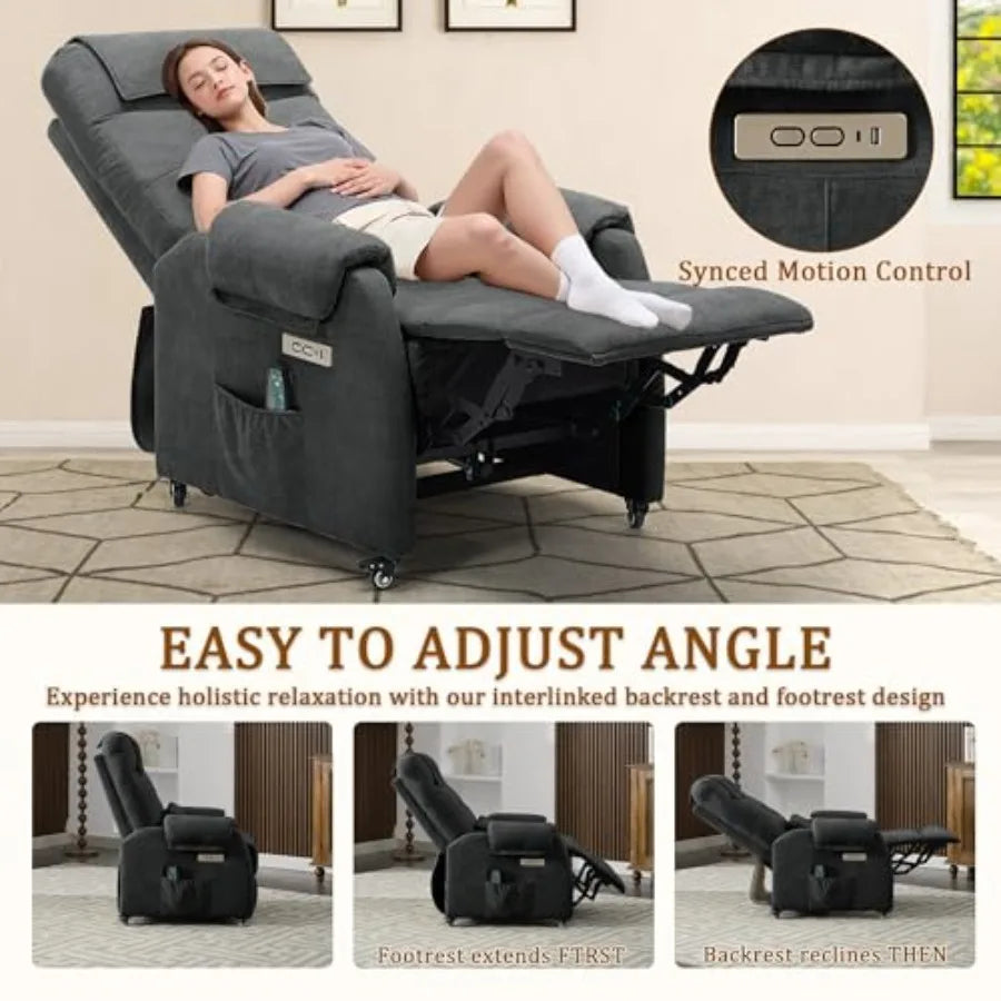 Power Recliner Chair for Adults, Recliner for Small Spaces with Rollers, Electric Chair with Massage and Heat, USB and Type-C C