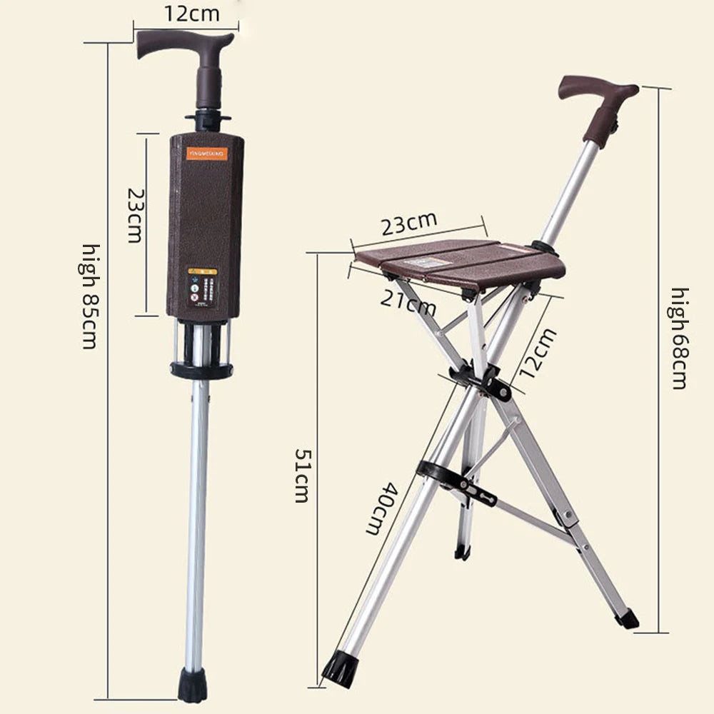 Outdoor Foldable Cane Stool Portable Aluminum Alloy Walking Aid Stick Anti-skid Elderly Rest Chair Max 120KG