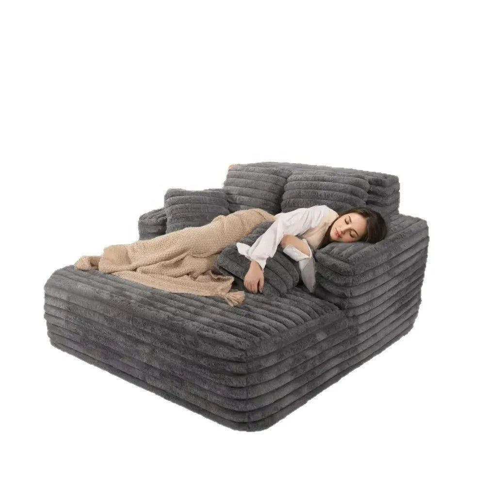 #Striped Soft Fabric Modular Oversized Chaise Lounge Sofa with Layered Back Cushions Cozy Deep Seating for Modern Living Room