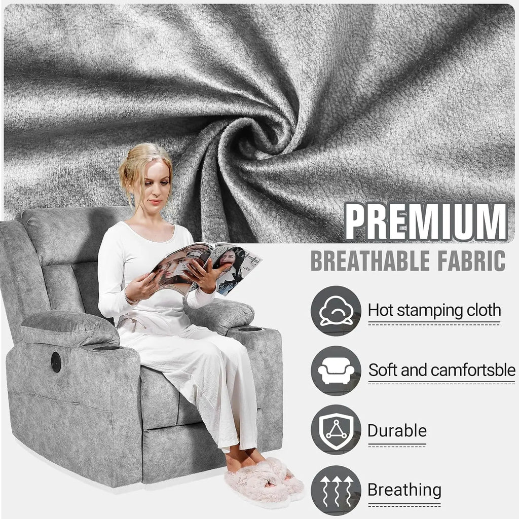 Retro Rocking Recliner Chair, Massage Rocker Recliner Chair with Vibration Massage and Heat, USB and Type-C, Customized