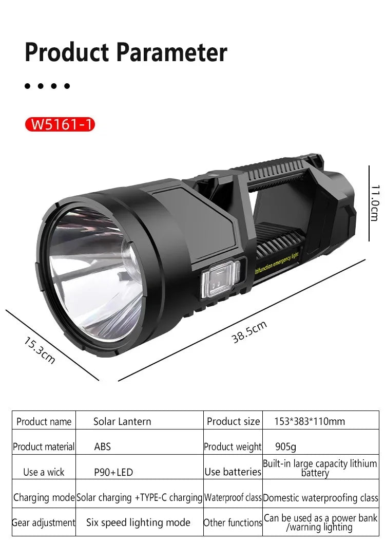 Powerful P70 LED Work Light USB Rechargeable Searchlight Spotlight Portable Flashlight Camping Lantern Torch Floodlight