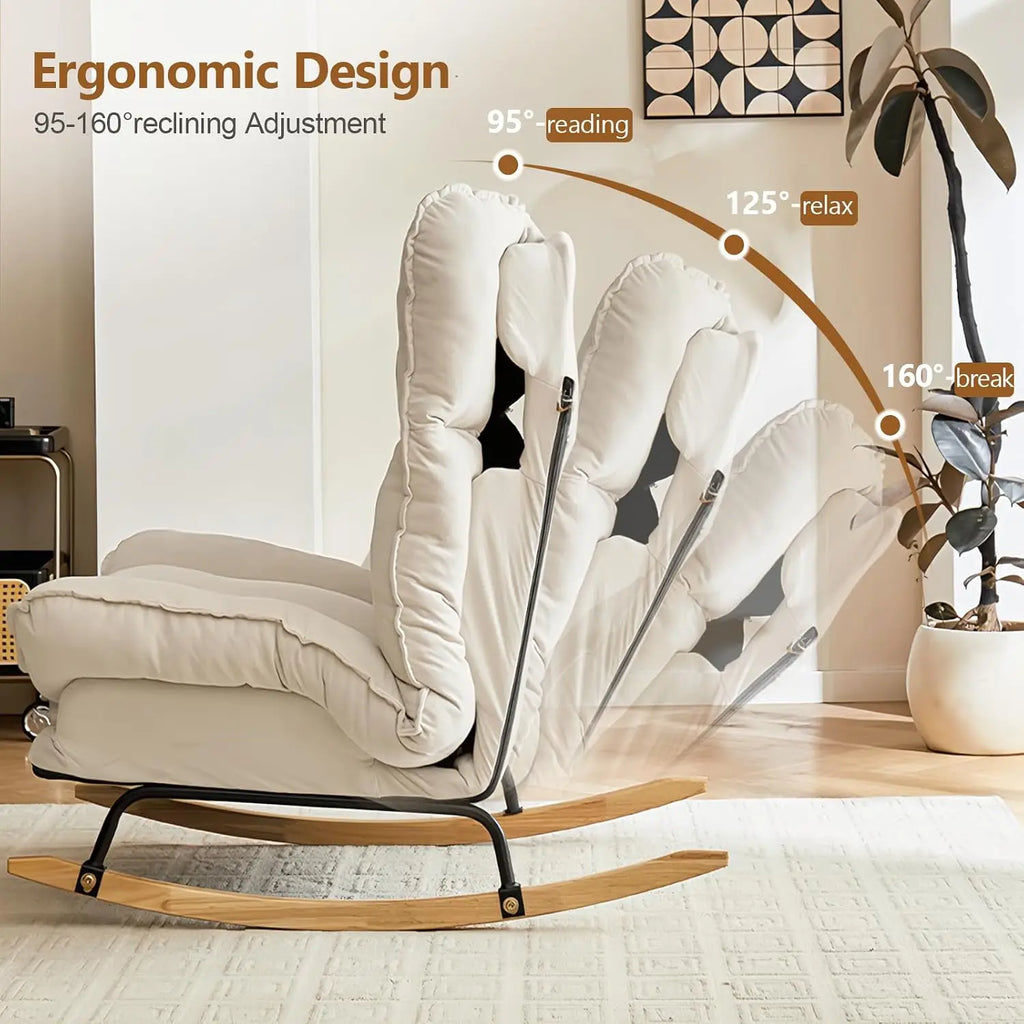 High Backrest Rocking Chair, Extra Wide Upholstered Glider Rocker Accent Chair for Living Room Bedroom, Customized