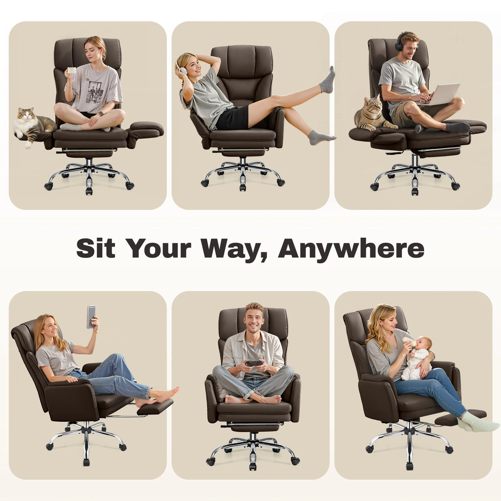 KERDOM 500lbs Big and Tall Office Chair with Flip Armrests and Wide Seat, Home Office Desk Chairs with Adjustment Lumbar Support, for Pets and Cross Legged Sitting, Headrest PU Leather Executive Chair, Metal Base & Quiet Rubb