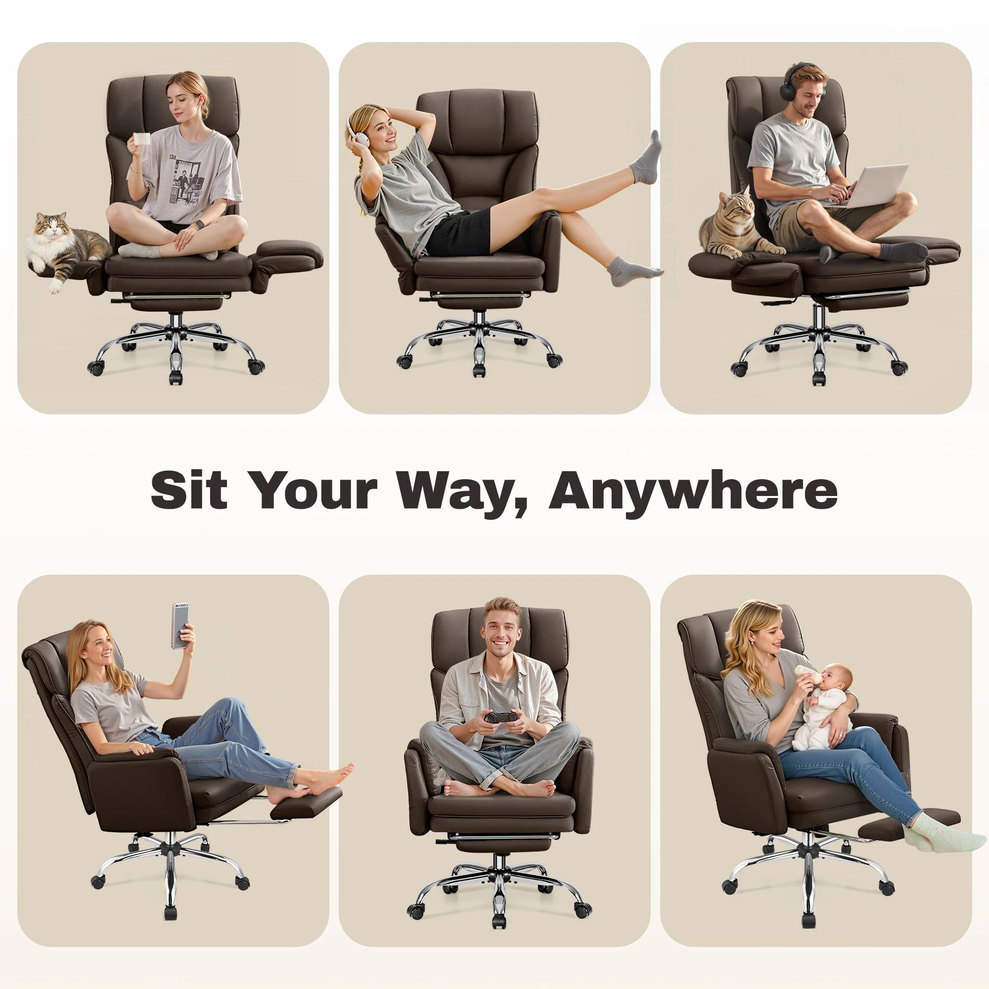 KERDOM 500lbs Big and Tall Office Chair with Flip Armrests and Wide Seat, Home Office Desk Chairs with Adjustment Lumbar Support, for Pets and Cross Legged Sitting, Headrest PU Leather Executive Chair, Metal Base & Quiet Rubb