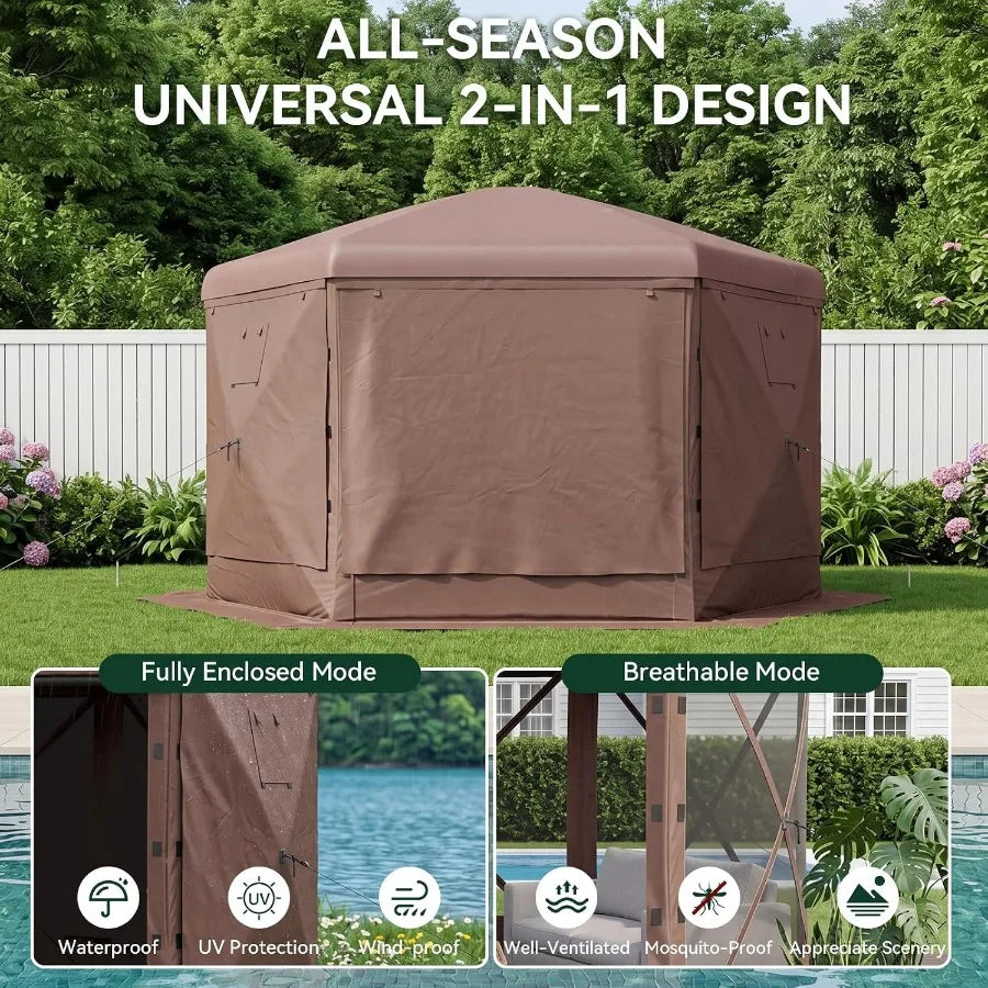 Feet Canopy Tent, 6-Sided Gazebo with Detachable Top, Portable Camping Shelter with Mesh Windows, Screen House for Outdoor Pati