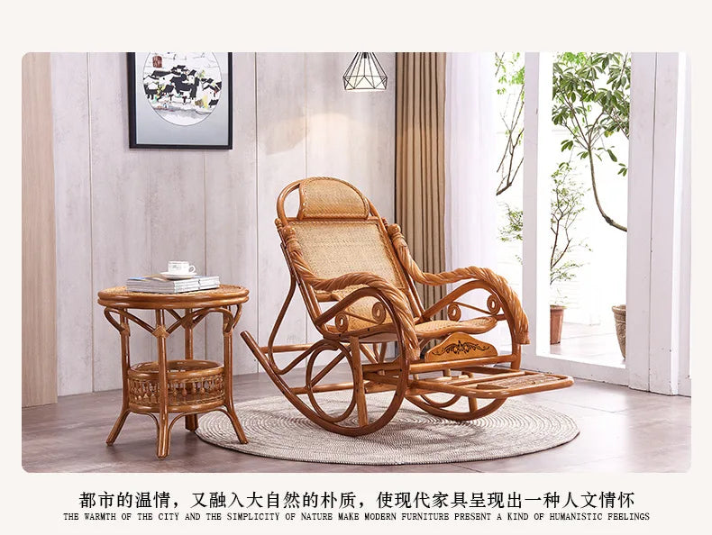 Rattan classical Chinese furniture, bamboo and rattan coffee table, casual  rocking chair