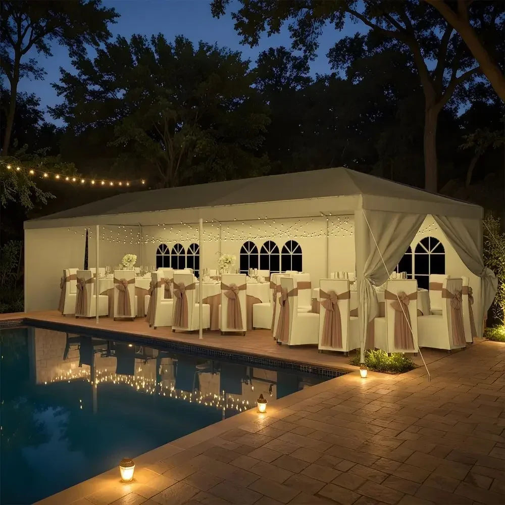 Large 10x30 Outdoor Waterproof Party Tent with Removable Sides & Doors for Weddings and Events (White)