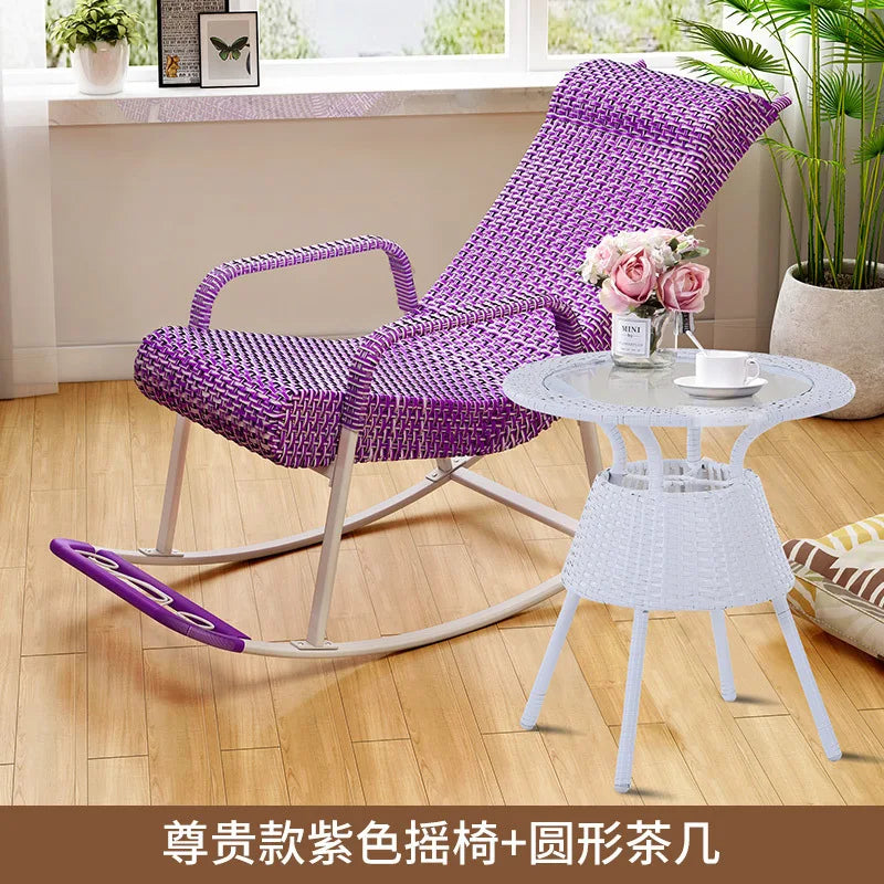 Adult Rattan Rocking Chair Outdoor Balcony Leisure Recliner Indoor Lazy Nap Chair Elderly Home Furniture