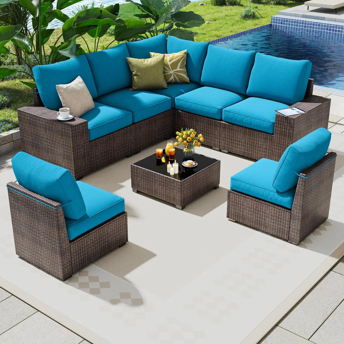 Modern Modular Patio Furniture Set,Sectional Sofa,for Backyard&Garden,8‑Pc, Custom
