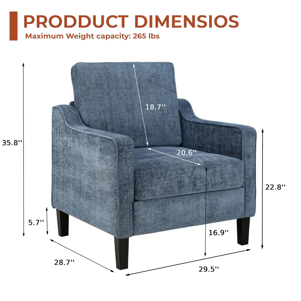 AOOU Accent Chair Mid Century Modern Living Room Upholstered Chenille Armchair Reading Chair, Single Sofa Chair with Removable Cover & Wood Legs for Living Room, Bedroom