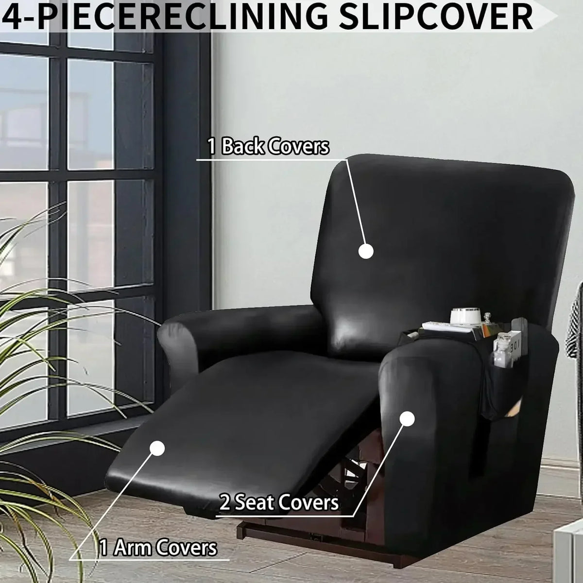 1/2/3 Seat Waterproof Recliner Sofa Cover PU Leather Armchair Cover Solid Color Elastic Relax Single Sofa Slipcovers Home Hotel