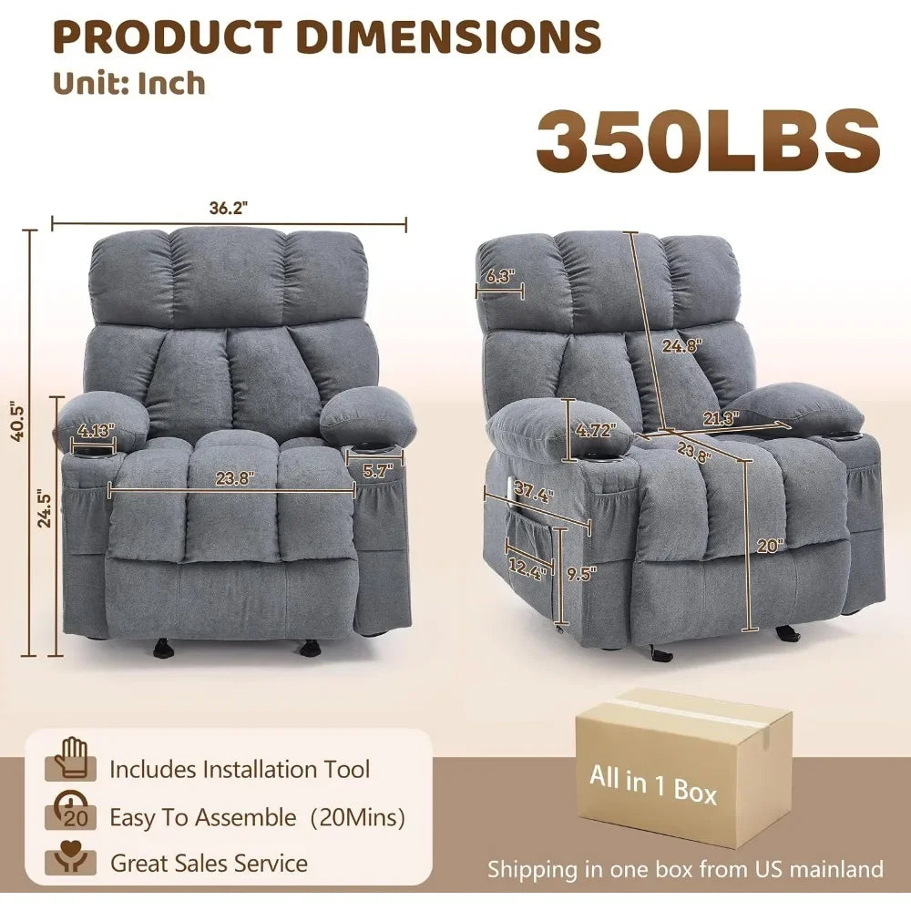 Rocker Recliner Chair with Massage, Heat, and Comfort Features for Living Room and Bedroom