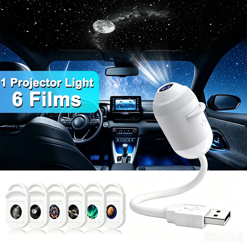USB Starry Sky Projector Night Light 360° Bendable HD Galaxy Moon Planet Projection Lamp Plug Play Car Bedroom Projector Lamp