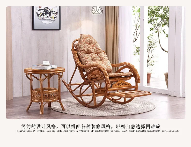 Rattan classical Chinese furniture, bamboo and rattan coffee table, casual  rocking chair