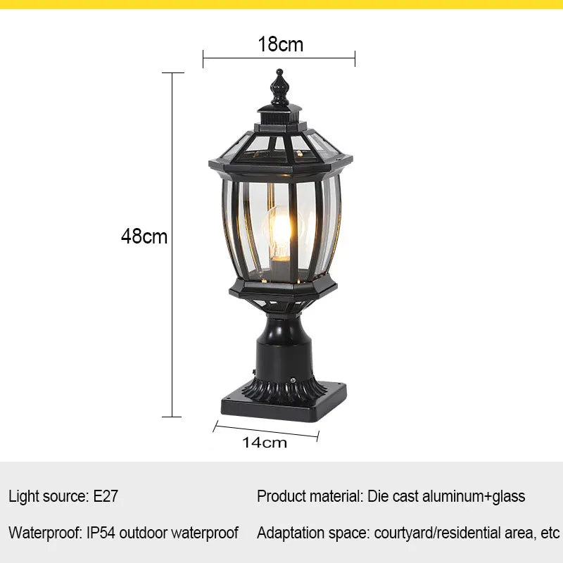 Waterproof Gold Garden Landscape Column Light Outdoor Door Post Porch Light with Glass for Villa Decor