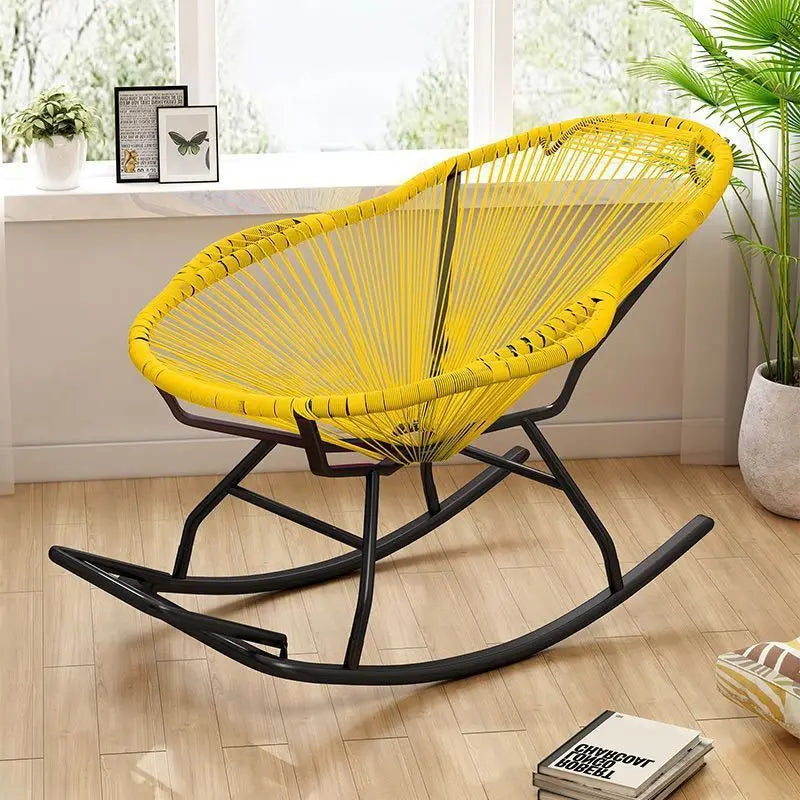 Outdoor courtyard rainbow rocking chair household balcony rattan chair casual nap rocking recliner bold thickened rattan art bed