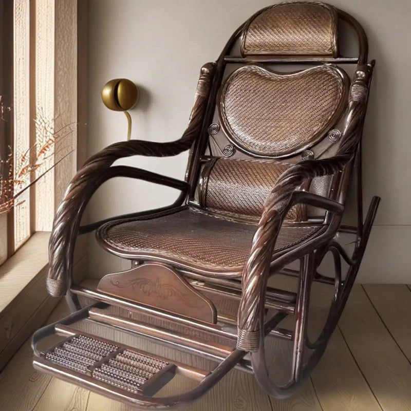 Balcony elderly rattan chair household large medium new Chinese real rattan recliner
