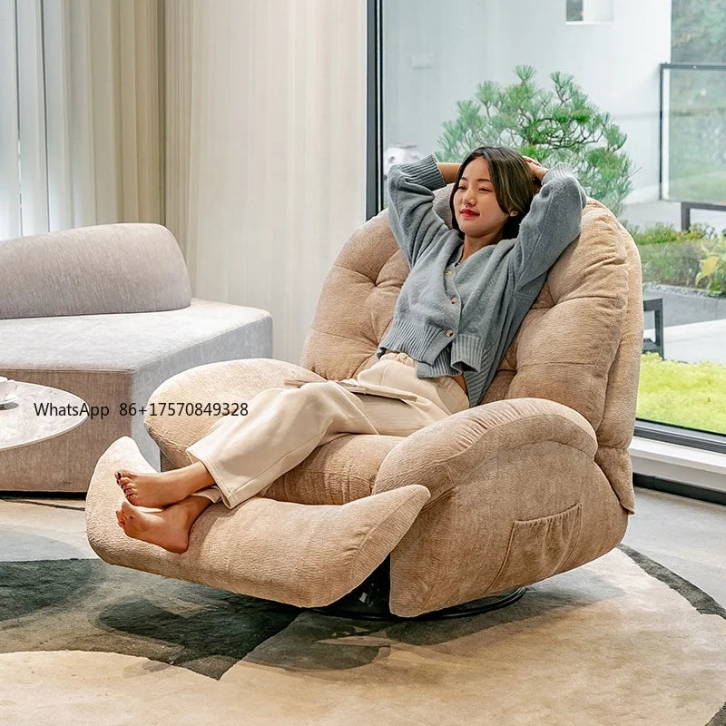 Functional Retractable Adjustable Chair Back Reclining Velvet Rocking Accent Swivel Microfiber Fabric Living Room Armchair