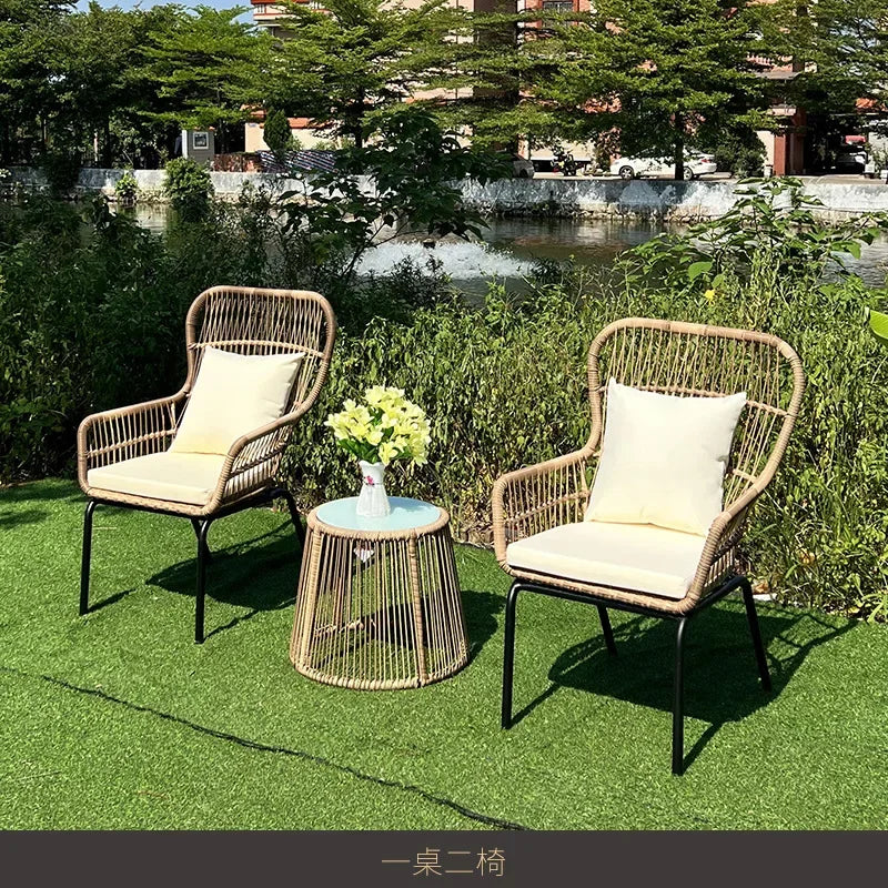 Outdoor garden courtyard rattan weaving chair outdoor living room coffee table rattan art table and chair furniture