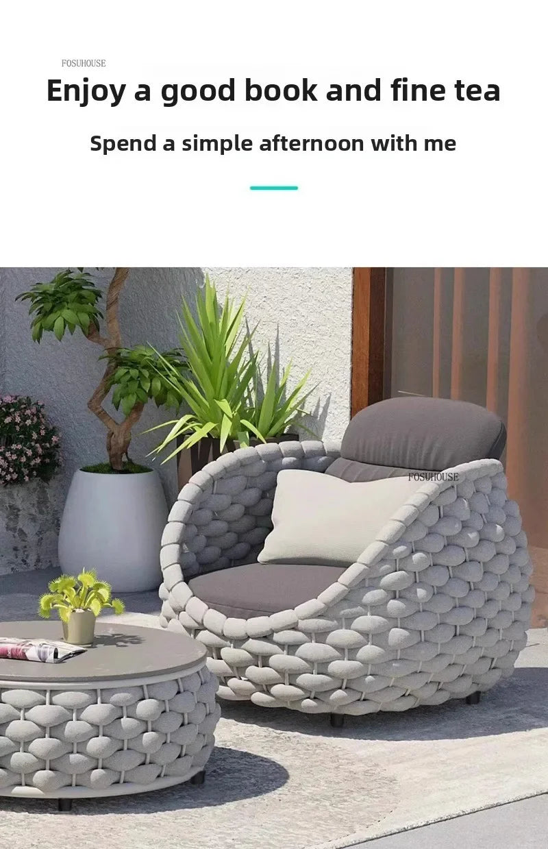 Aluminum Alloy Sofa Set Outdoor Modern Villa Courtyard Rope Weaving Garden Patio Furniture Weather Resistant Nordic Design