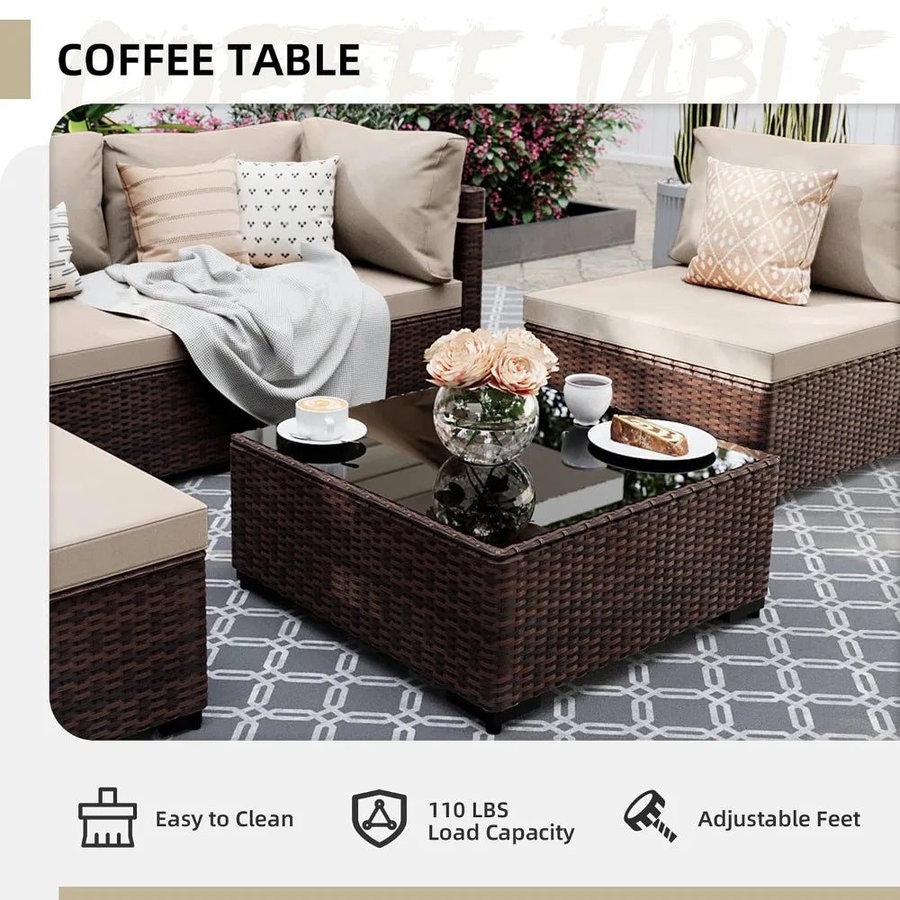 5-Piece Wicker Patio Sofa Set with Coffee Table for Outdoor Garden Balcony, Custom
