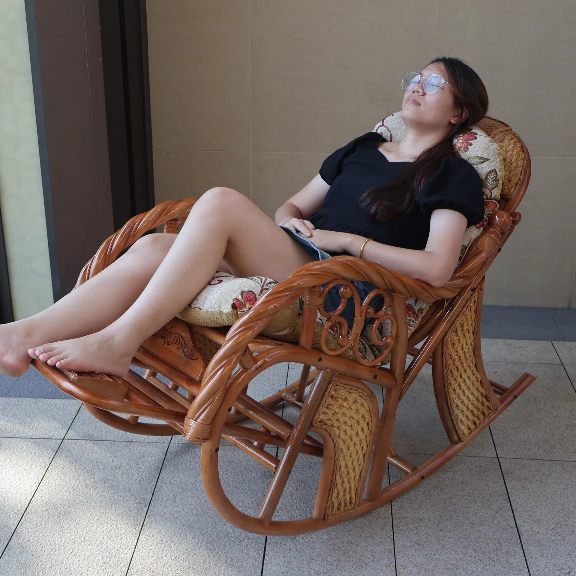 Natural rattan rattan household rocking recliner back recliner nap chair leisure household elderly free