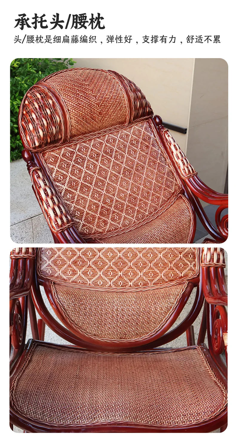 Leisure Lazy Rocking Chair Pastoral Rattan Natural Rattan Homestay Rocking Chair