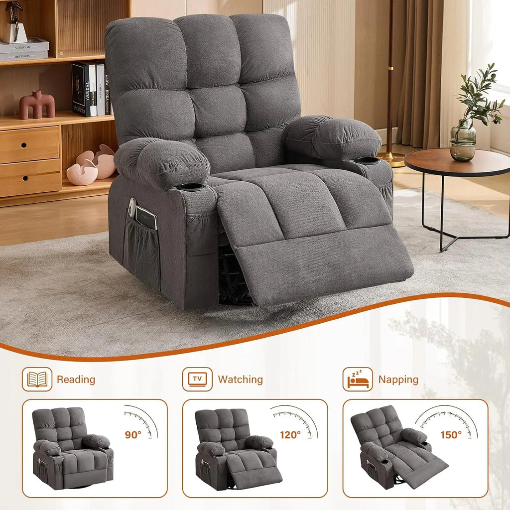 Swivel Rocker Recliner Chair with Vibration Massage Heat USB Port Side Pocket for Living Room, Customized