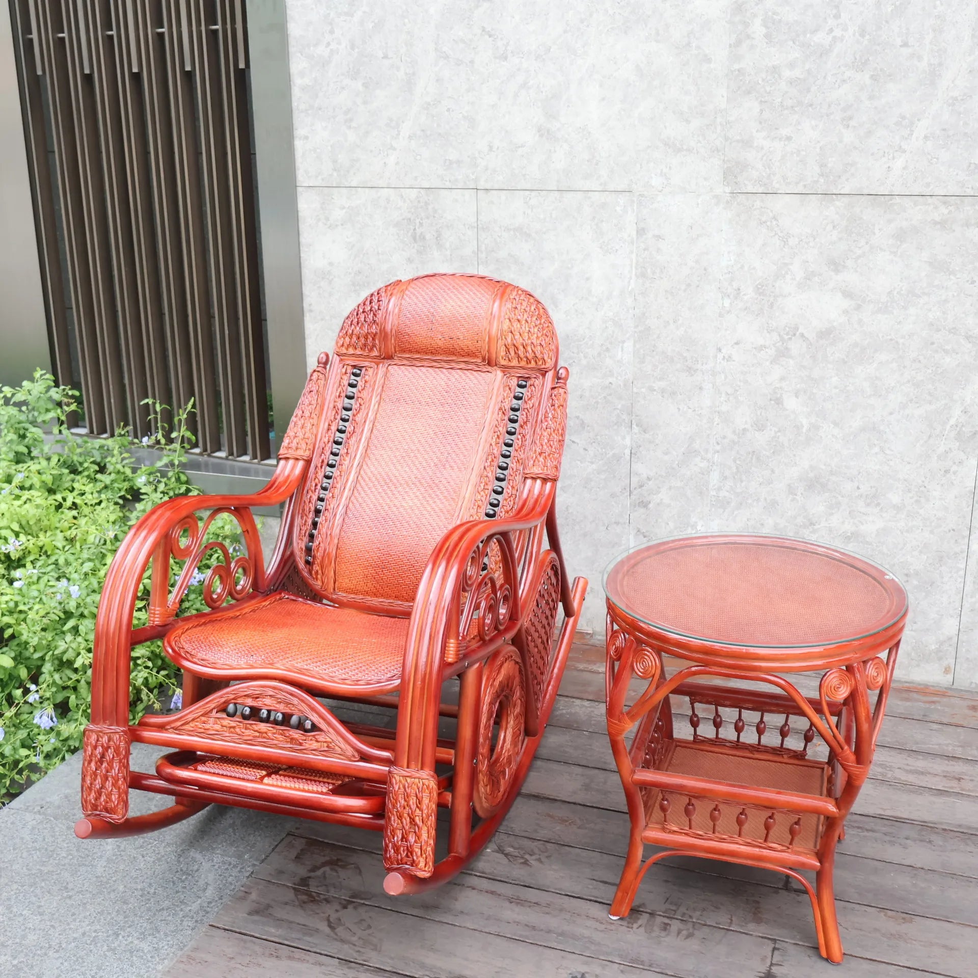 Natural rattan rocking chair sofa recliner lazy adult elderly chair living room