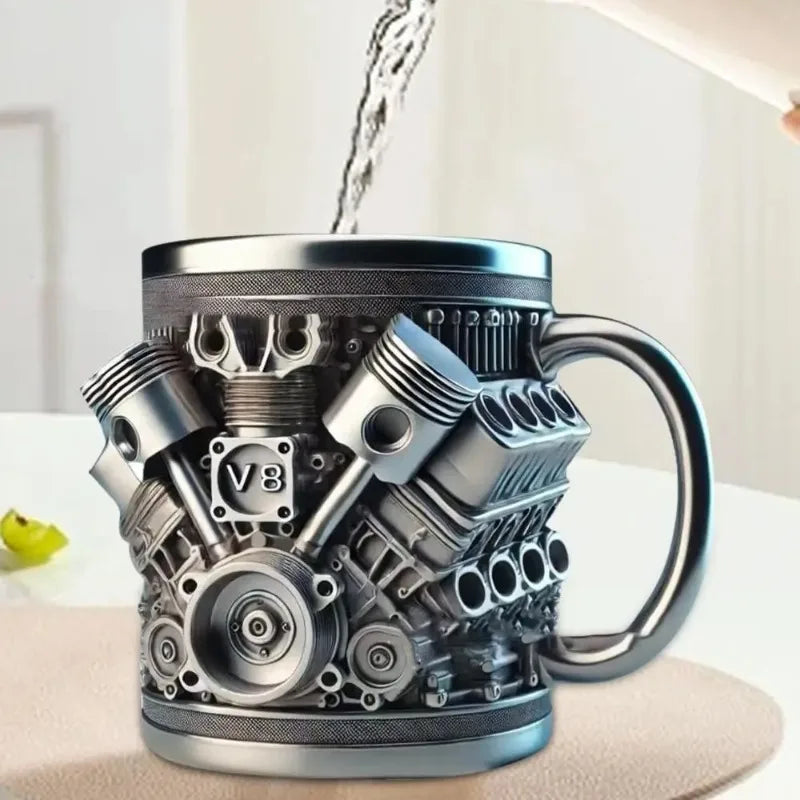 V8/V6 Engine Stainless Steel Cup 3D Piston Coffee Mug Barbecue Beer Stein Tea Cups Creative Mechanic Gifts For Car Lovers Men