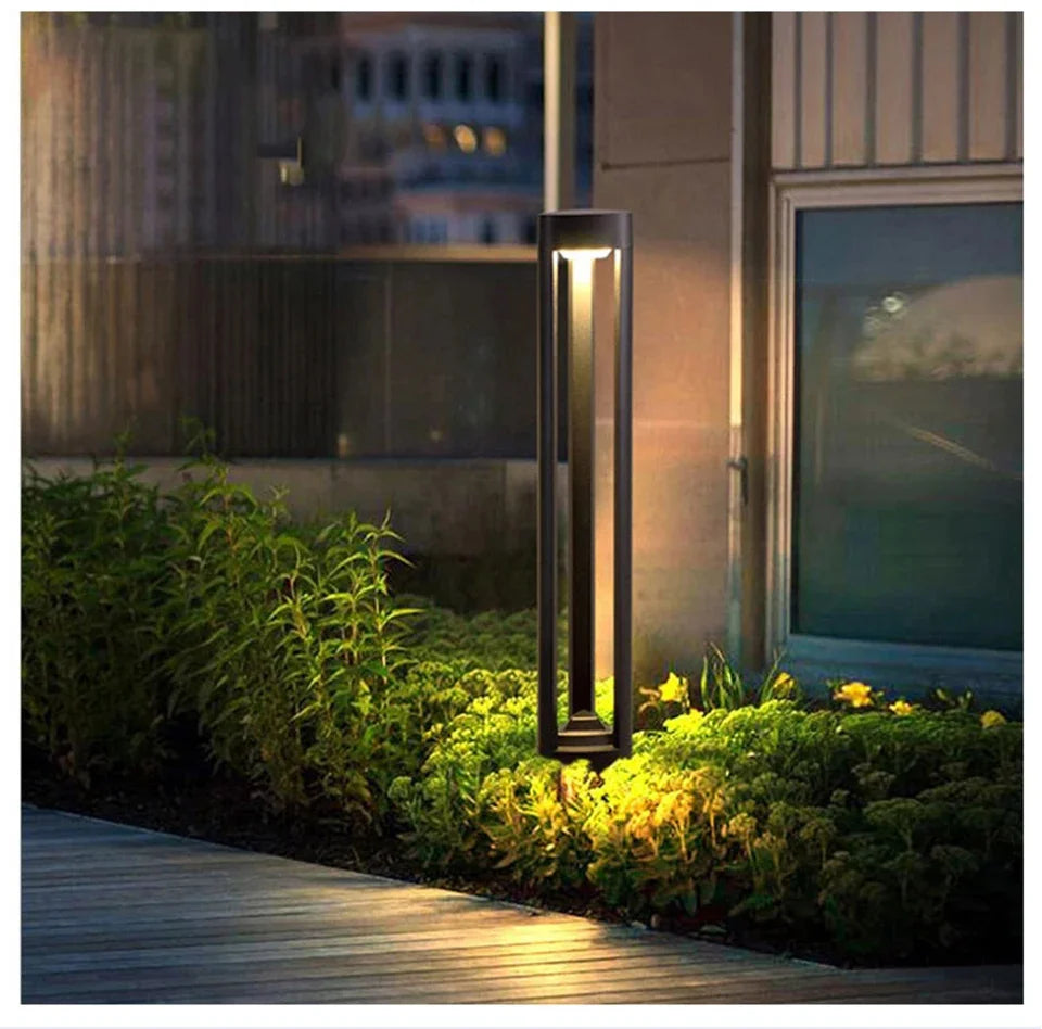 Outdoor LED Bollard Landscape Light Black Garden Pathway Lighting Fixtures Floor Lawn Lamp for Pillar Driveway Patio Yard Decora