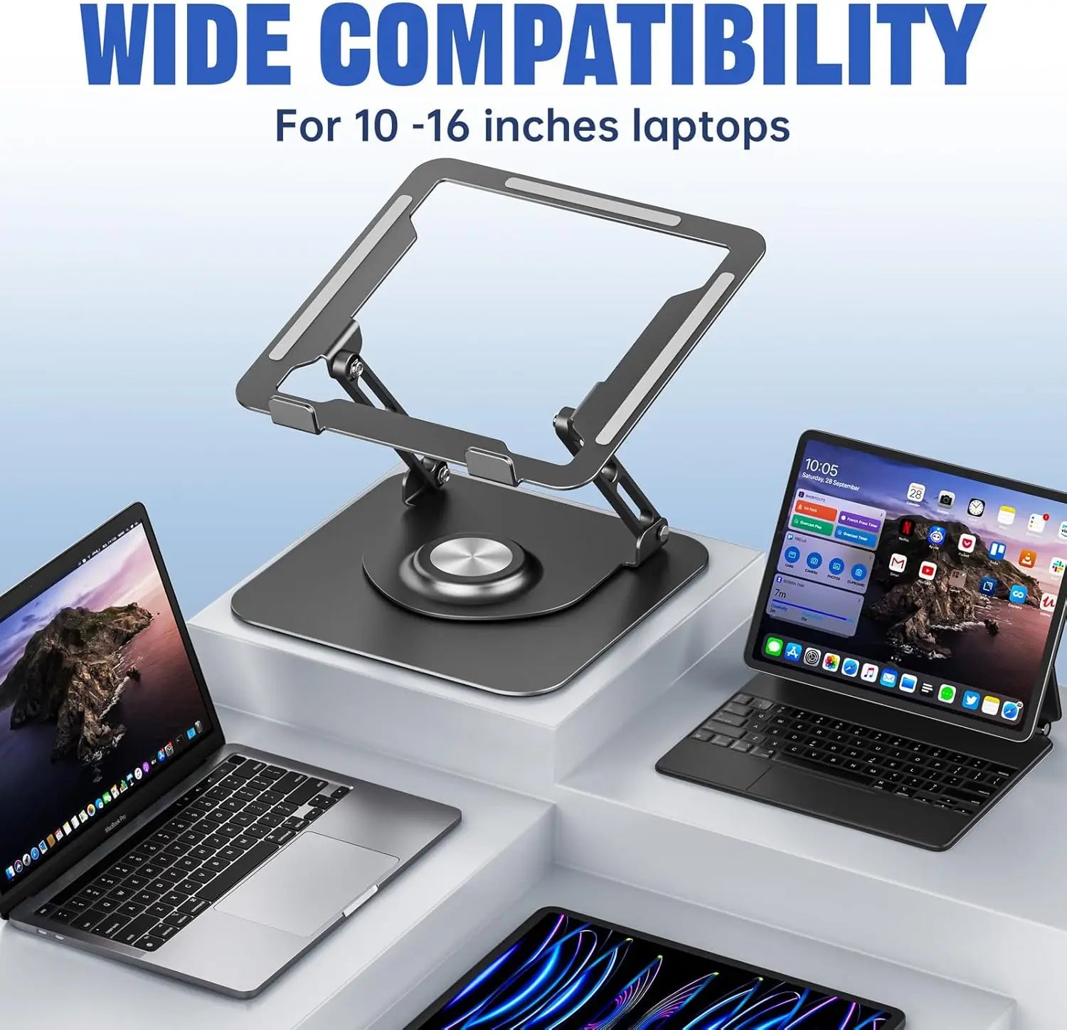 Foldable Portable Adjustable Computer Stand with 360° Rotating Base Ergonomic Laptop Riser  Laptop Stand for Desk