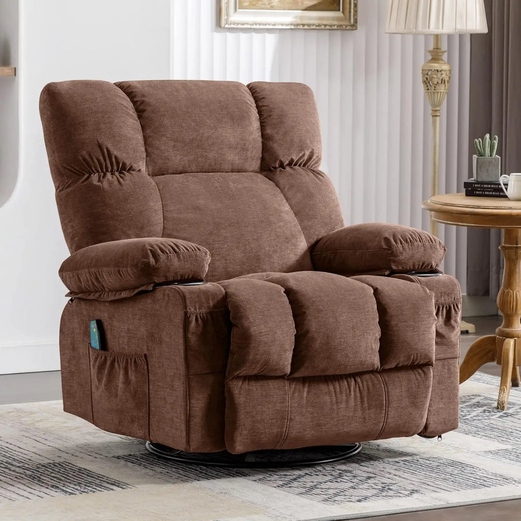Recliner Chair with Vibration Massage & Lumbar Heating, 360° Swivel Oversized Rocker Recliner with USB Charging, Customized
