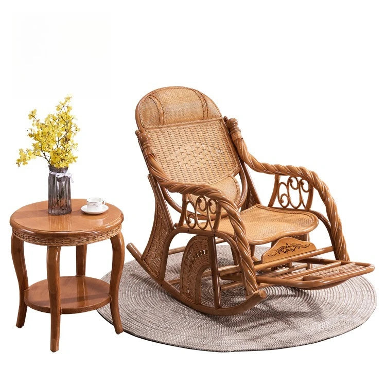 Chinese furniture living room balcony Indonesian rattan art leisure recliner lunch break rattan chair rocking chair