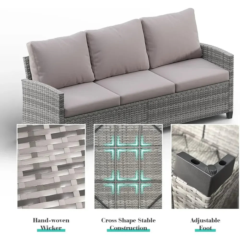 All-Weather 5-Piece Outdoor Sectional Patio Furniture Set, Wicker Sofa for Backyard, Porch, Poolside, Garden, Balcony - Gray & G