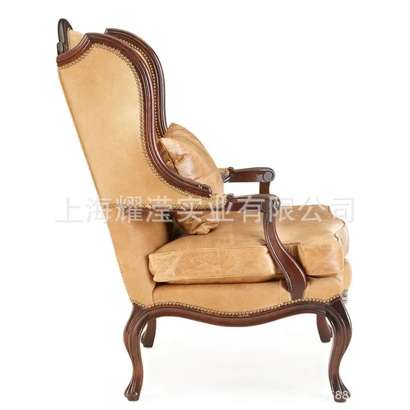 American Solid Wood Tiger Chair Custom Modern Living Room Leather Single Sofa Leisure Armchair Simple Design Furniture