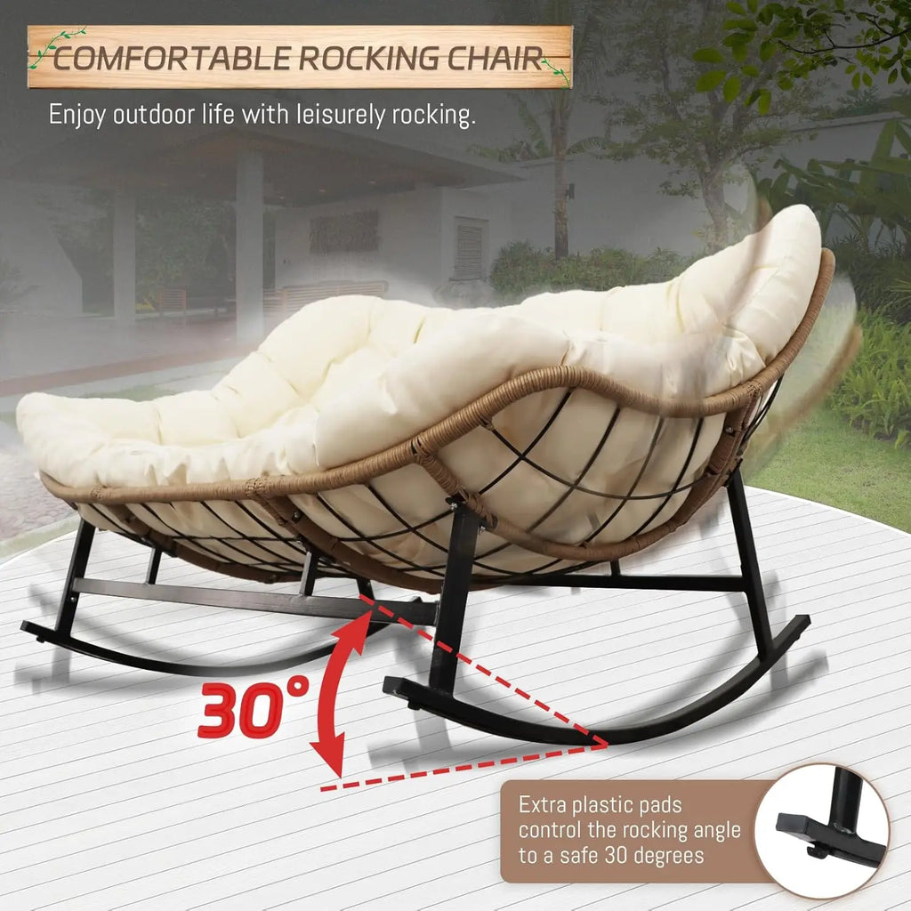 #Double Wide Rocking Chair with Cushion, Oversized Rattan Rocking Egg Chair Outdoor for 2, Extra Large 700, Customized