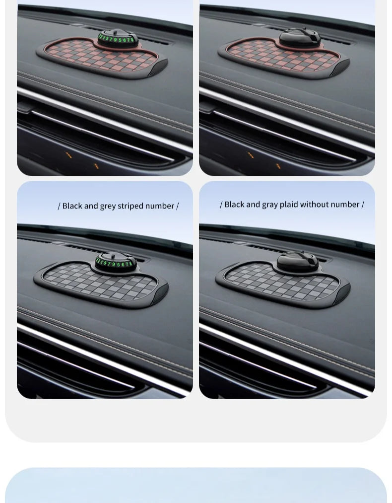 Multifunctional Plaid Anti-Slip Mat Car Phone Holder 360° Rotatable Temporary Parking Card Auto Accessories
