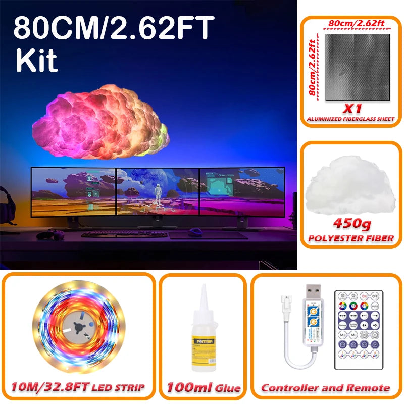 Cloud LED Light, Cloud Music Sync Multicolor Changing Strip Light, Atmosphere DIY Creative Thunder Cloud Lamp Wall Ceiling Light